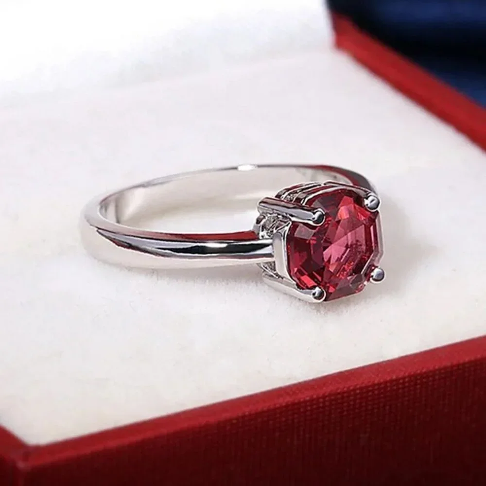 Cecilia Rose Womens Red Octagon Crystal Silver Ring Size 8 Gift Boxed - Picture 10 of 10